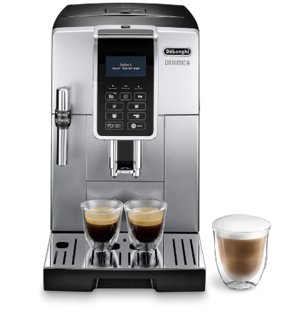 De'Longhi Dinamica ECAM 350.35.SB Fully Automatic Coffee Machine with Professional Milk Frother for Cappuccino, Espresso, Coffee and Long Coffee, Direct Selection Buttons, Plain Text Digital Display, 2-Cup Function, Silver