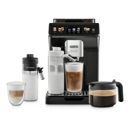 De'Longhi Eletta Explore - Perfetto Fully Automatic Coffee Machine with LatteCrema Milk Frother, 40 Drinks at the Touch of a Button, Color Touch Display, Dark Grey (ECAM452.57.G)