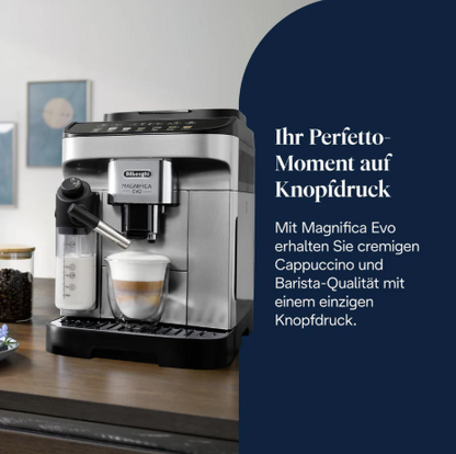 De'Longhi Magnifica Evo - Fully automatic coffee machine with fully automatic creamy milk foam, 7 one-touch drinks, cappuccino & espresso, coffee machine, soft-touch control panel, silver (ECAM292.81.SB)