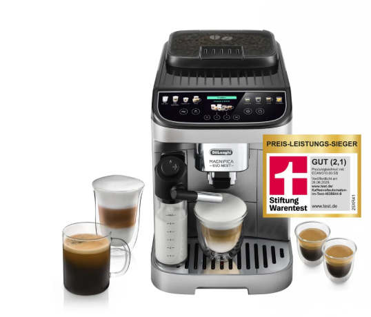 De'Longhi Magnifica Evo Next - Perfetto Fully Automatic Coffee Machine with LatteCrema Milk Frother, 13 One-Touch Drinks, Coffee and Cappuccino Coffee Maker, Color Touch Display, Titanium (ECAM312.80.SB)