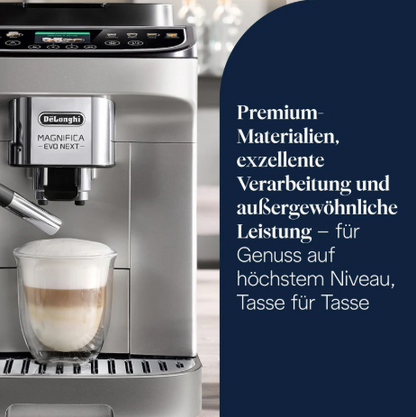 De'Longhi Magnifica Evo Next - Perfetto Fully Automatic Coffee Machine with LatteCrema Milk Frother, 13 One-Touch Drinks, Coffee and Cappuccino Coffee Maker, Color Touch Display, Titanium (ECAM312.80.SB)
