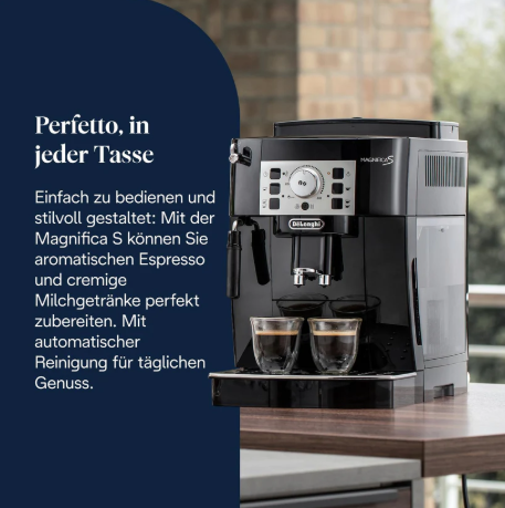 De'Longhi Magnifica S - Perfetto fully automatic coffee machine with classic milk frother, espresso and cappuccino coffee machine, control panel with buttons, black (ECAM22.110.B)