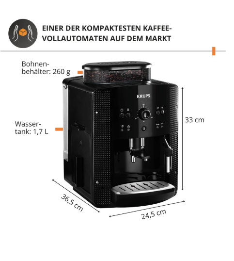 KRUPS Arabica Picto fully automatic coffee machine, compact design, easy operation, intuitively adjustable rotary control, milk frother, 2-cup function, coffee machine, black, EA810870